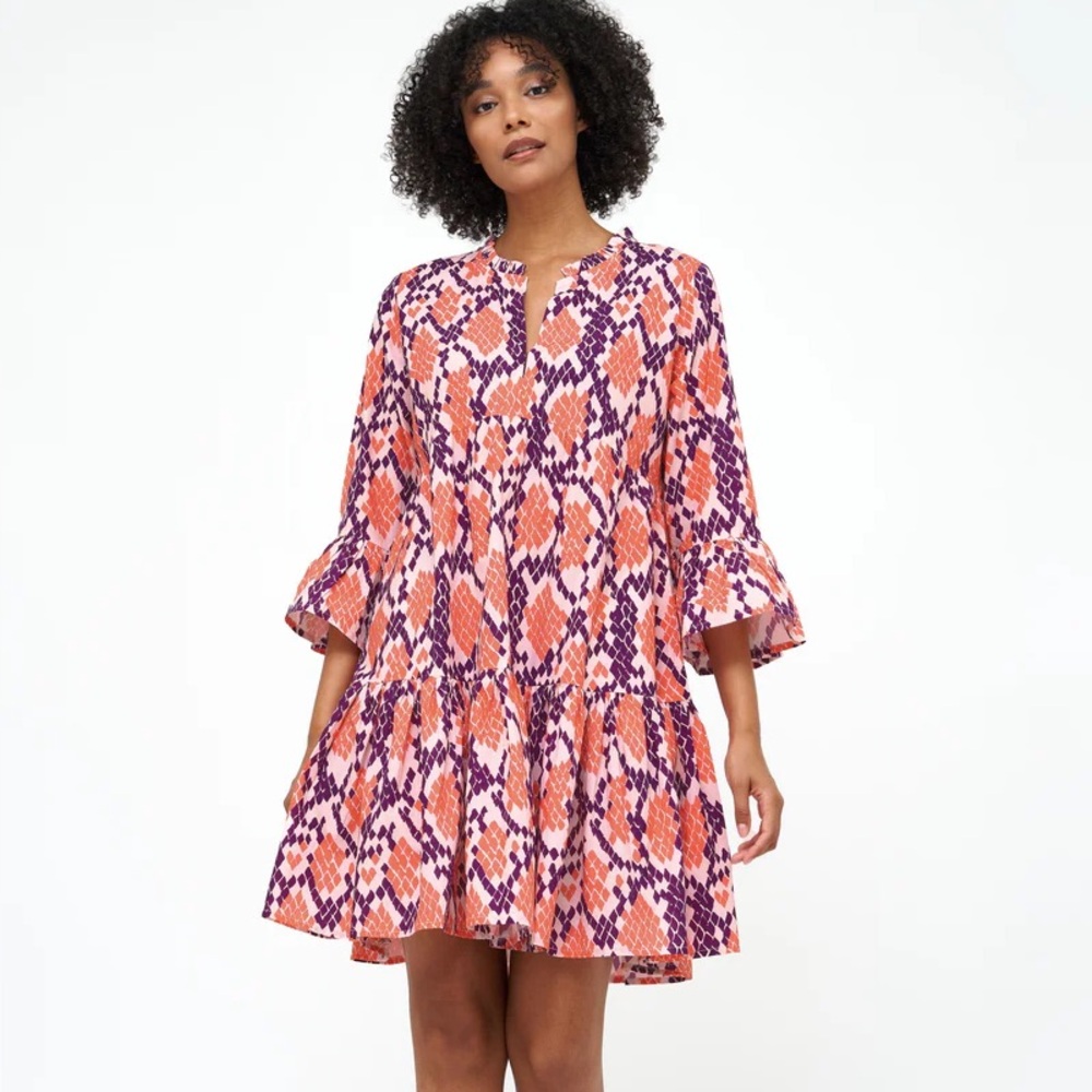 Oliphant coral python tiered mini Dress